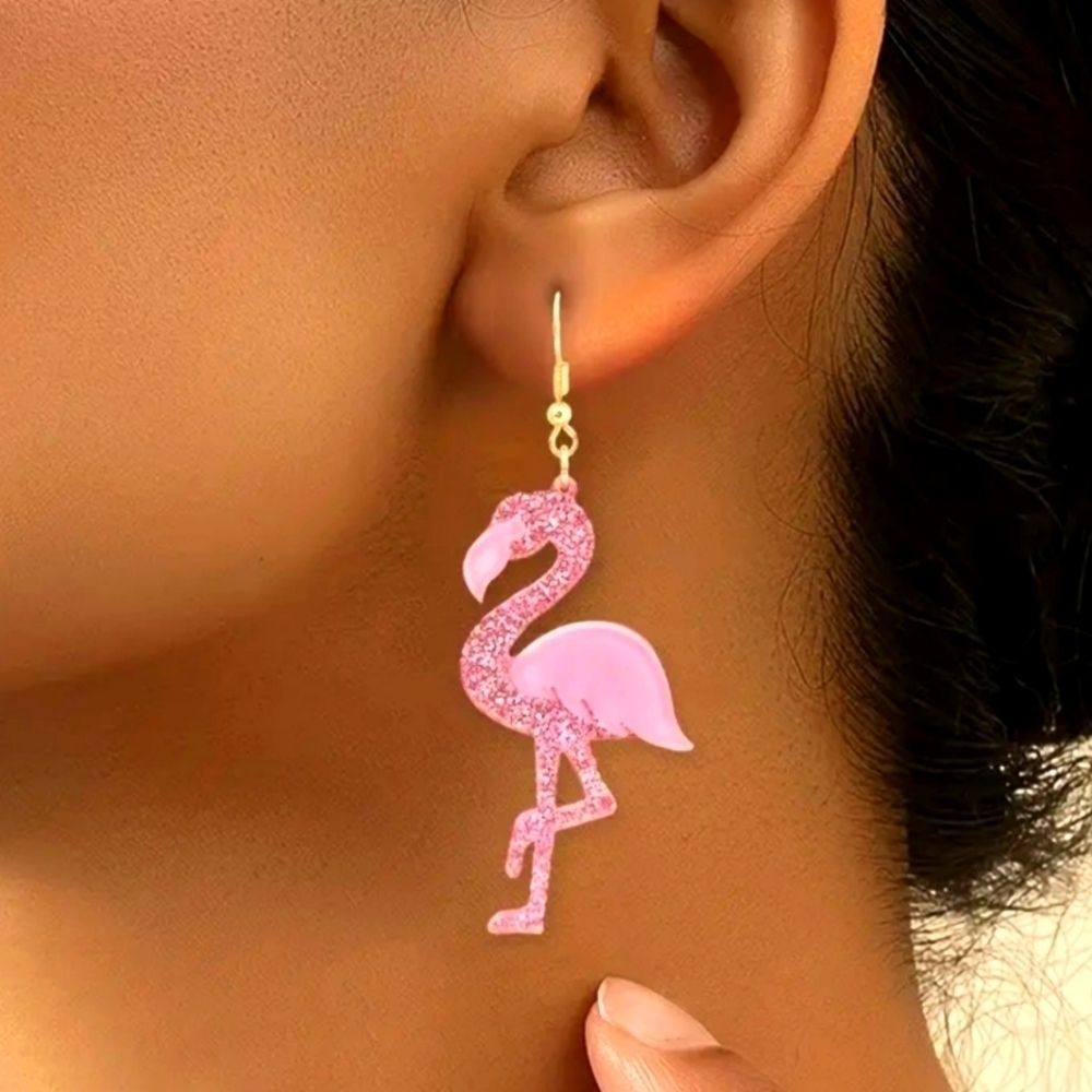 Pink Flamingo Acrylic Earrings - Picture 1 of 4
